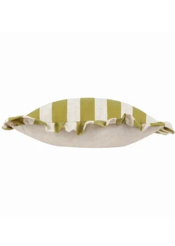 Furn Linen Stripe Printed Ruffle Olive Cushion (50 x 50 x 8 cm)