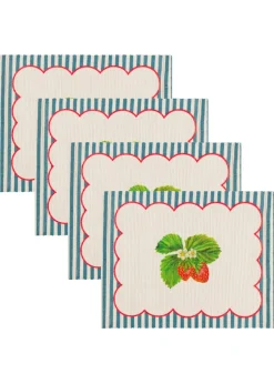 furn. Strawberry Stripes Set Of 4 Table Placemats (46 x 36cm)