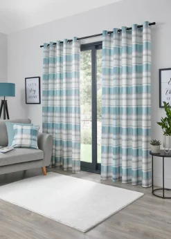 Fusion Balmoral Check Blue Eyelet Curtains