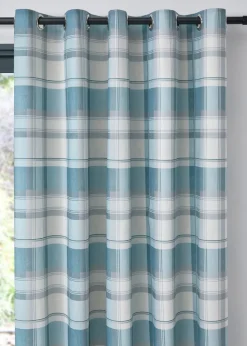 Fusion Balmoral Check Blue Eyelet Curtains