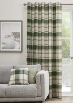 Fusion Balmoral Check Bottle Green Eyelet Curtains