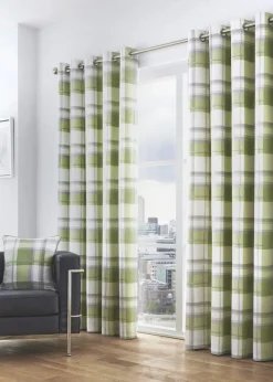 Fusion Balmoral Check Green Eyelet Curtains