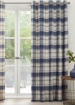 Fusion Balmoral Check Navy Eyelet Curtains