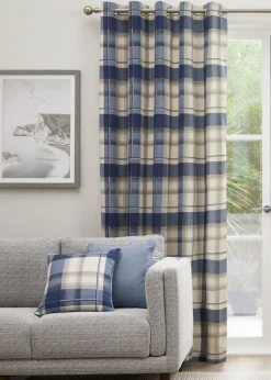 Fusion Balmoral Check Navy Eyelet Curtains