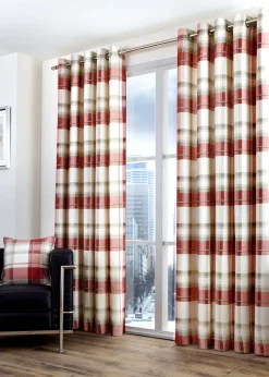 Fusion Balmoral Check Red Eyelet Curtains