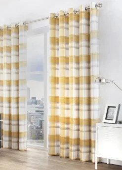 Fusion Balmoral Check Yellow Eyelet Curtains