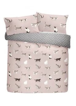 Fusion Cats Reversible Pink Duvet Cover Set