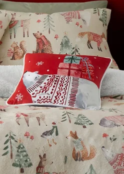 Fusion Christmas Woodland Animals Red Velvet Filled Cushion (43cm x 43cm)
