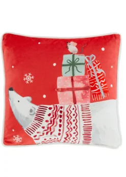 Fusion Christmas Woodland Animals Red Velvet Filled Cushion (43cm x 43cm)