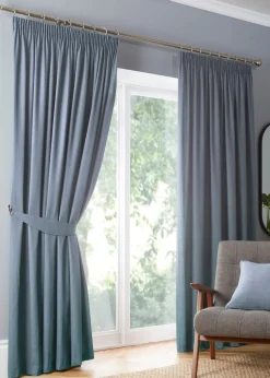 Fusion Dijon Blackout / Thermal Insulated Blue Pencil Pleat Curtains
