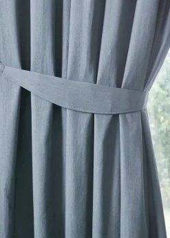 Fusion Dijon Blackout / Thermal Insulated Blue Pencil Pleat Curtains