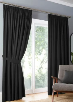 Fusion Dijon Blackout / Thermal Insulated Black Pencil Pleat Curtains