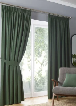 Fusion Dijon Blackout Bottle Green Pencil Pleat Curtains