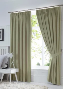 Fusion Dijon Blackout Green Pencil Pleat Curtains