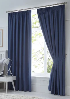 Fusion Dijon Blackout Navy Pencil Pleat Curtains