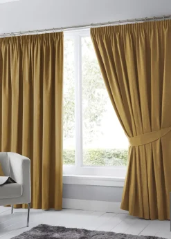 Fusion Dijon Blackout Yellow Pencil Pleat Curtains