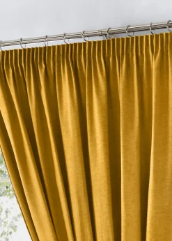 Fusion Dijon Blackout Yellow Pencil Pleat Curtains