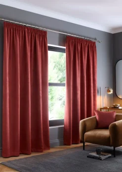 Fusion Galaxy Dim out Woven Red Pencil Pleat Curtains