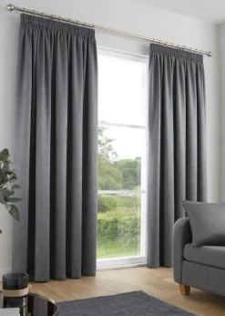 Fusion Galaxy Dimout Grey Pencil Pleat Curtains