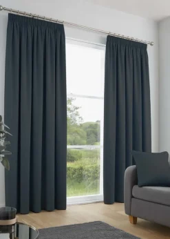 Fusion Galaxy Dimout Navy Pencil Pleat Curtains