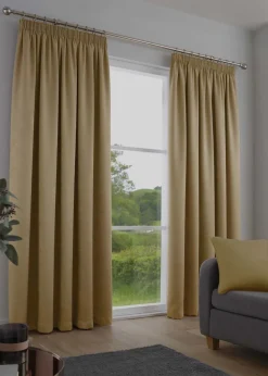 Fusion Galaxy Dimout Yellow Pencil Pleat Curtains
