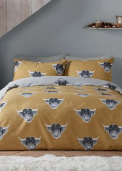 Fusion Highland Cow Brushed Cotton Yellow Duvet Cover Set