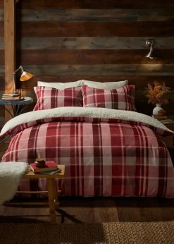 Fusion Snug Mulford Check Red Plush Duvet Cover Set