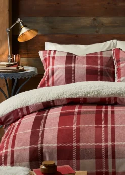 Fusion Snug Mulford Check Red Plush Duvet Cover Set