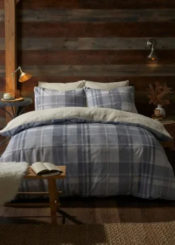 Fusion Snug Mulford Check Grey Plush Duvet Cover Set