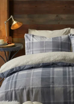 Fusion Snug Mulford Check Grey Plush Duvet Cover Set