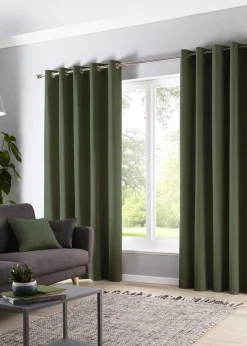 Fusion Sorbonne Bottle Green Eyelet Curtains