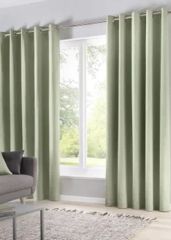 Fusion Sorbonne Green Eyelet Curtains