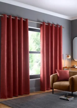 Fusion Strata Dim out Woven Terracotta Eyelet Curtains