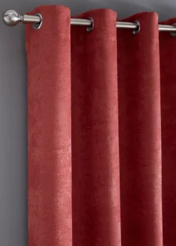 Fusion Strata Dim out Woven Terracotta Eyelet Curtains