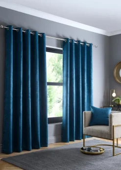 Fusion Strata Dim out Woven Blue Eyelet Curtains