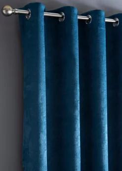 Fusion Strata Dim out Woven Blue Eyelet Curtains
