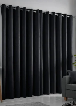 Fusion Strata Dimout Black Eyelet Curtains