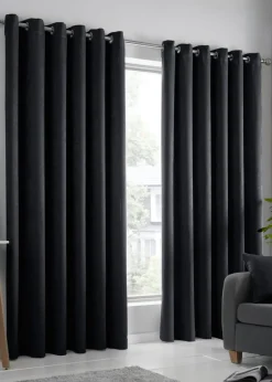 Fusion Strata Dimout Black Eyelet Curtains