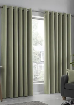Fusion Strata Dimout Green Eyelet Curtains