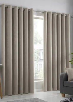 Fusion Strata Dimout Natural Eyelet Curtains