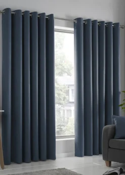 Fusion Strata Dimout Navy Eyelet Curtains