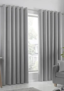 Fusion Strata Dimout Silver Eyelet Curtains