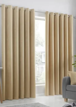 Fusion Strata Dimout Yellow Eyelet Curtains