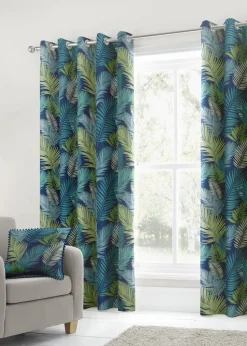 Fusion Tropical Curtains Blue Eyelet Curtains