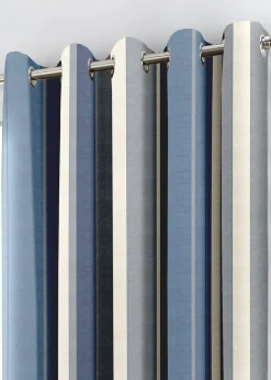 Fusion Whitworth Stripe Blue Eyelet Curtains