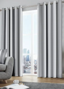 Fusion Whitworth Stripe Grey Eyelet Curtains