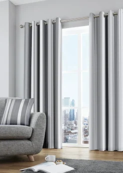 Fusion Whitworth Stripe Grey Eyelet Curtains