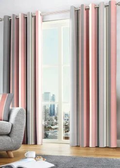Fusion Whitworth Stripe Pink Eyelet Curtains