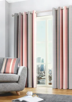 Fusion Whitworth Stripe Pink Eyelet Curtains