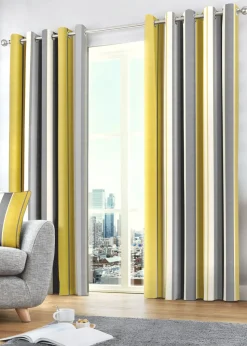 Fusion Whitworth Stripe Yellow Eyelet Curtains